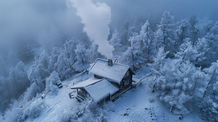 Smoke from house chimney on winter