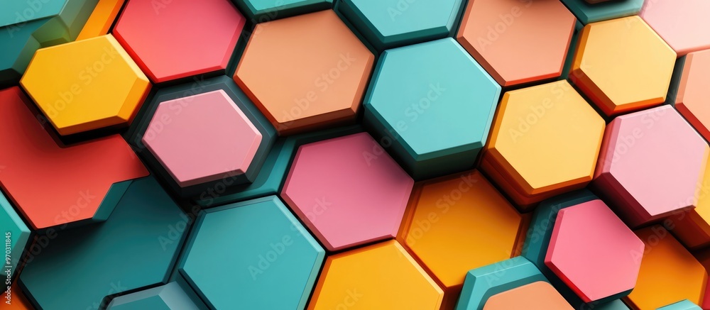 Poster abstract 3d background with hexagonal colorful tiled surface