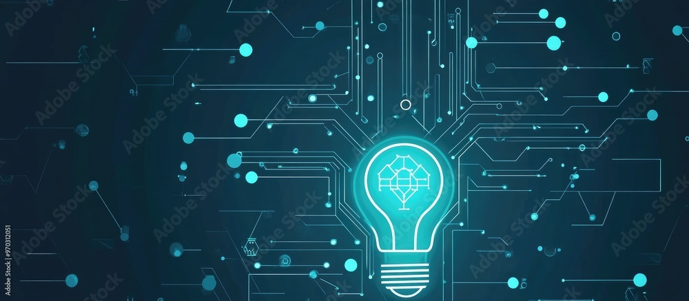 Poster light bulb with machine learning circuit board background