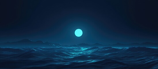 Stunning Night Landscape Surreal Fantasy Art Full Moon Illuminating Ocean And Sky Bioluminescent Plankton Lighting Up Waves Digital 3D Illustration