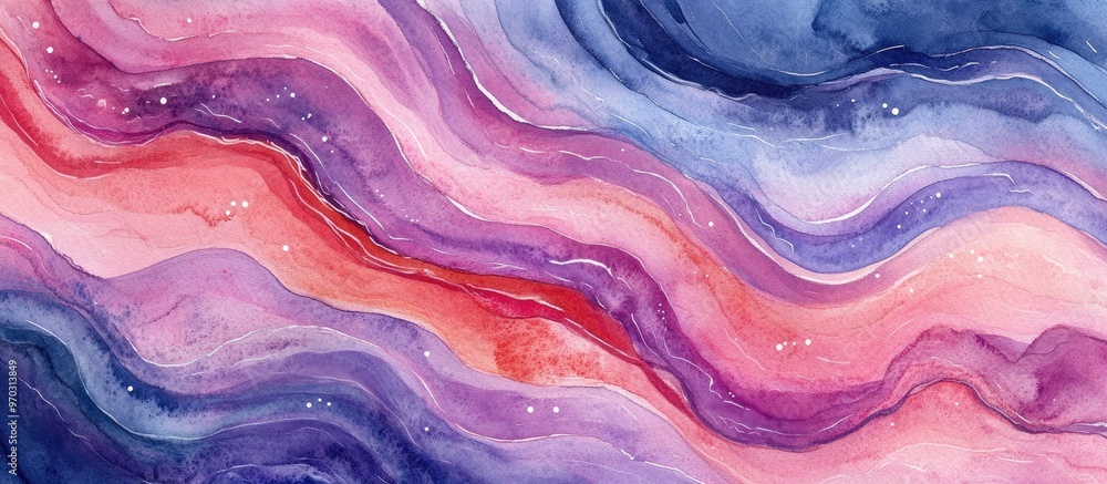 Poster abstract watercolor artwork featuring a marbled background with surreal textures and psychedelic ele