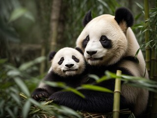 Obraz premium A panda chewing on bamboo