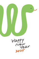 Fototapeta premium 手描きの横向きの蛇の年賀状イラスト 2025 シンプル