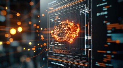 Obraz premium Futuristic Neural Network Analyzing Stock Market Trends with Dynamic Graphs and Charts