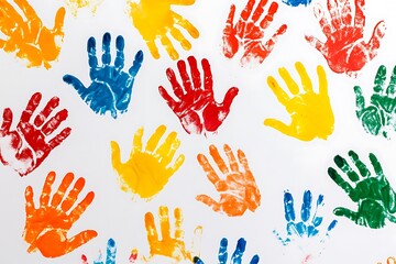 Abstract background made from colored handprints. Multicolor background for design. Isolated on white.
