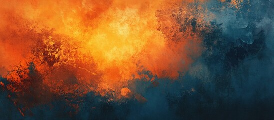 Abstract oil painting featuring textured brush strokes blending surrealistic elements with an artistic texture Grungy backdrop in shades of orange and dark blue