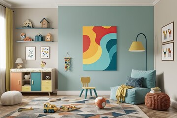 Playful Art Piece Mockup for a Child's Playroom Wall Design with Family-Friendly Interior Decor Concept