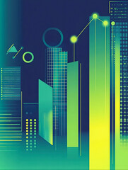 Fototapeta premium Modern Geometric Design in Greens and Blues for Finance and Data Analysis 