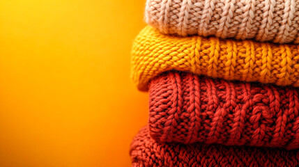 Cozy Autumnal Knitted Texture Background in Rust, Mustard Yellow and Olive Green with Cranberry Accents