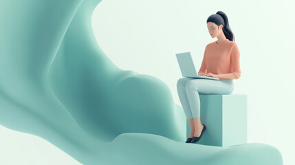 Naklejka premium Woman Working Laptop.