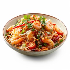 Savory Som Tum Salad Closeup on White Background