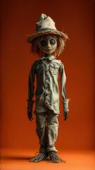 Obraz premium Halloween background with creepy scarecrow on orange backdrop