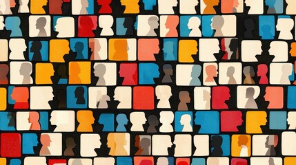 Colorful People Silhouettes in Squares Pattern   Diversity Concept