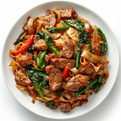 Fototapeta premium Appetizing Closeup of Pad See Ew on White Background