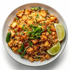 Fototapeta premium Delicious Khao Pad Sapparot Closeup on White Background