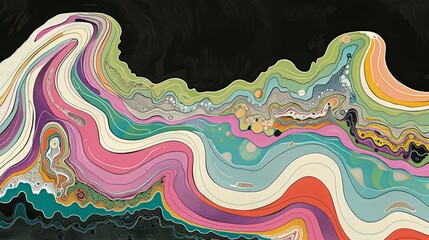 Abstract Flowing Lines and Curves Colorful Digital Background, Illustration, Design Element.