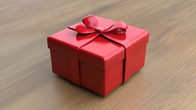 A 3D representation of a gift box placed on a table, featuring a vibrant and realistic design. The box is adorned with a decorative ribbon and bow, capturing the excitement and elegance of gift-giving