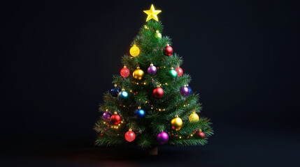 Fototapeta premium Decorated Christmas Tree with Lights and Traditional Ornaments