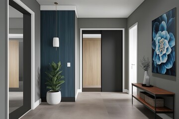 Transitional Hallway Wall Print Mockup in Stylish Modern Interior Design