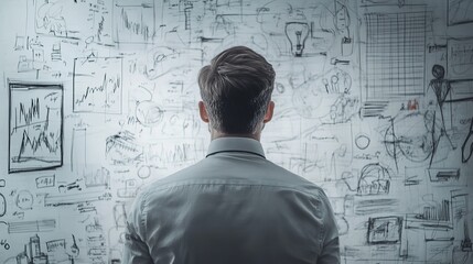 Businessman Analyzing Innovative Business Sketches and Ideas for Growth and Success