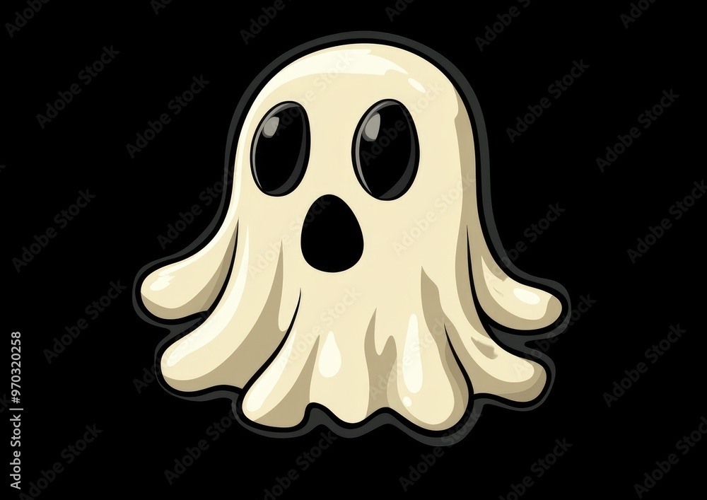 Poster cartoon ghost icon for digital use in social media applications and web design simple 2d illustratio