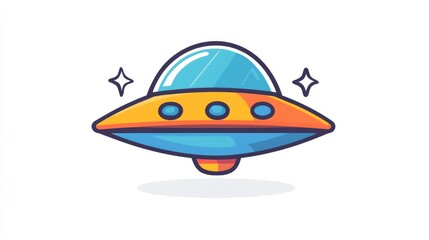 Flat and line style 2D cartoon icon of a fantasy UFO