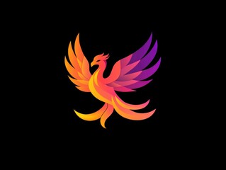 Fototapeta premium Fiery phoenix bird icon depicting a magical creature A vibrant 2D cartoon symbol representing creativity freedom and the concept of infinity suitable for a company emblem