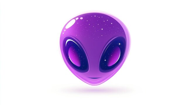 Purple alien icon isolated on a white background Extraterrestrial face symbol with abstract circular dots 2D cartoon illustration
