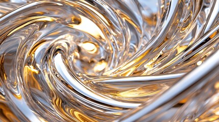 Abstract Swirling Gold and Silver Liquid Background