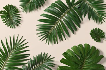 Obraz premium 3D Display of Lush Palm Leaves on Minimalist Backgrounds