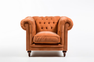 a plush armchair with fabric upholstery and rolled arms