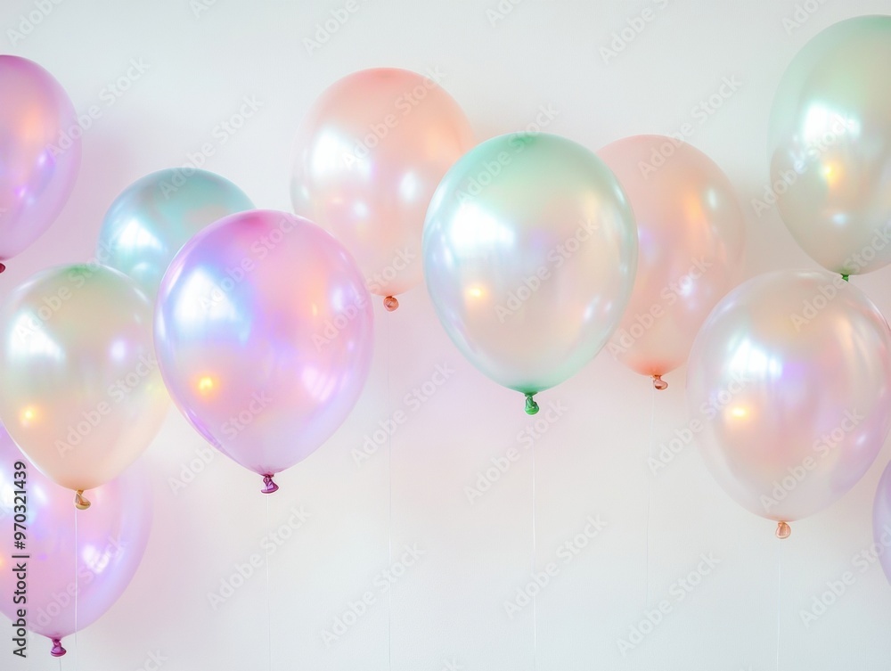 Aufkleber Minimalist Iridescent Balloons on Soft White Background with Diffused Light