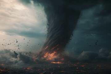 Tornado over the field. Capture the moment a tornado occurs.