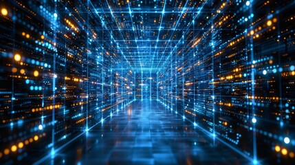 Futuristic Technology Background, Digital Tunnel With Data Flow, Internet of Things Concept