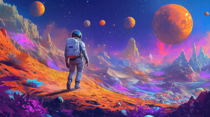 Obraz premium Astronaut on Alien Planet.