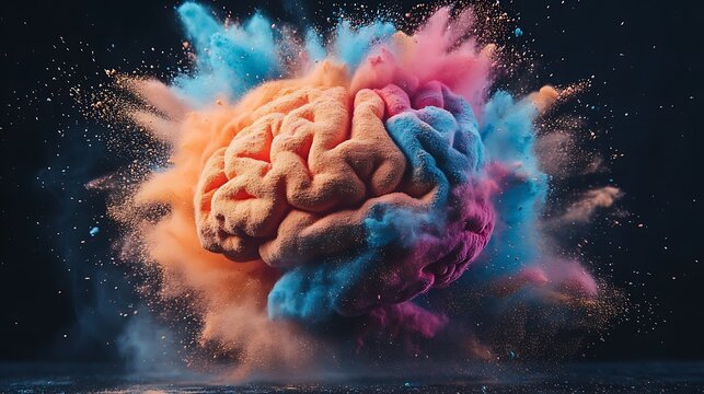 brain explosion with multicolored powder on a black background
