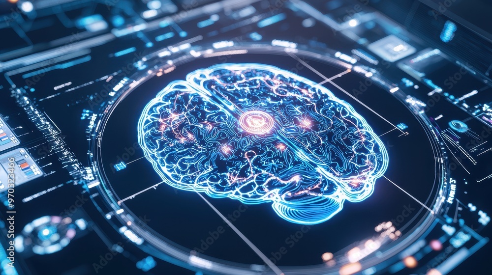 Poster digital brain interface ai artificial intelligence neuroscience technology concept