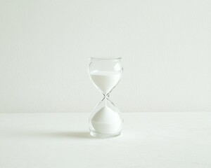 Minimalist of an Hourglass on an Empty Desk with Soft Grey Background