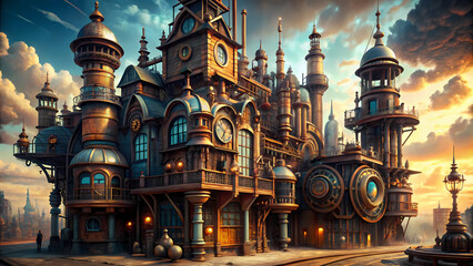 Fototapeta premium Big house in steampunk style