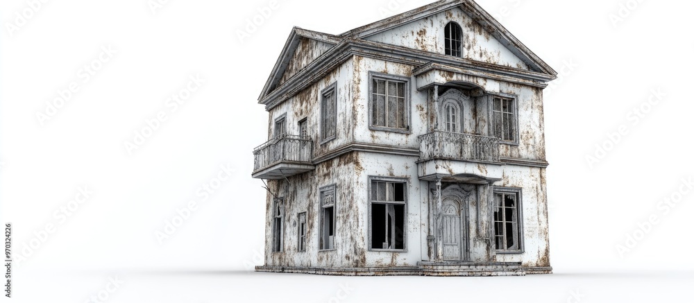 Poster 3d model render of an old building on a white background isolated for clear visibility
