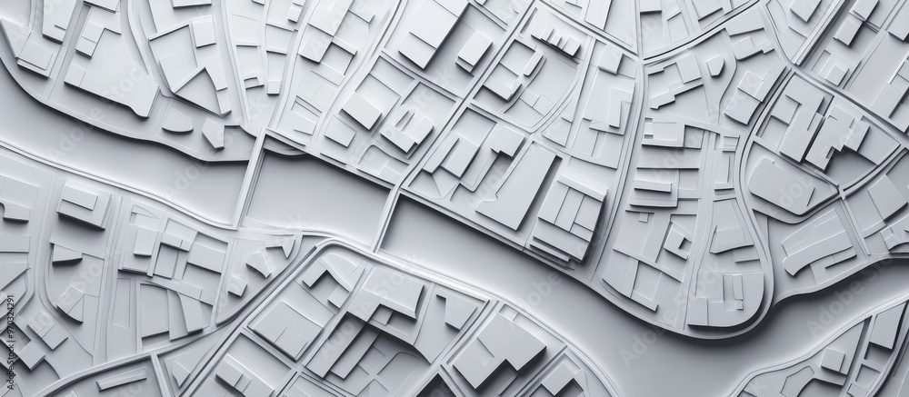Poster map of streets depicted with black lines on grey paper a top down flat view in a 3d render style des