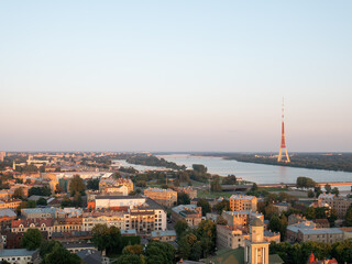View of Riga, Latvia with the Riga Tower and Daugava River.