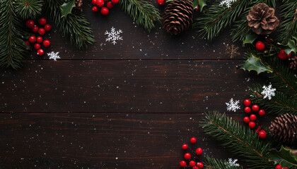 Rustic Christmas backdrop featuring falling snowflakes and cozy holiday decorations