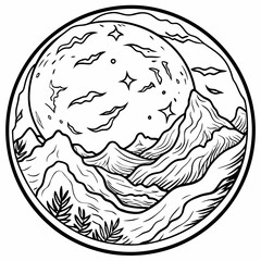 a drawing of a moon with stars and clouds on it.