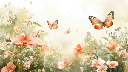 Watercolor Butterflies Flowers