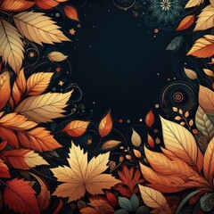Autumn Background with Leaves. illustration dark background
