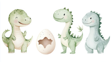Cute Dinosaurs Watercolor.