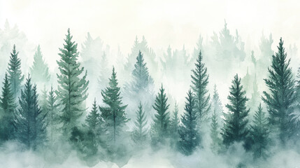 Fototapeta premium Misty Evergreen Forest.