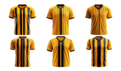 Stylish Yellow and Black Striped Sports Jerseys Set on Transparent Background