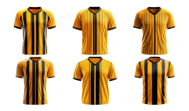 Stylish Yellow and Black Striped Sports Jerseys Set on Transparent Background